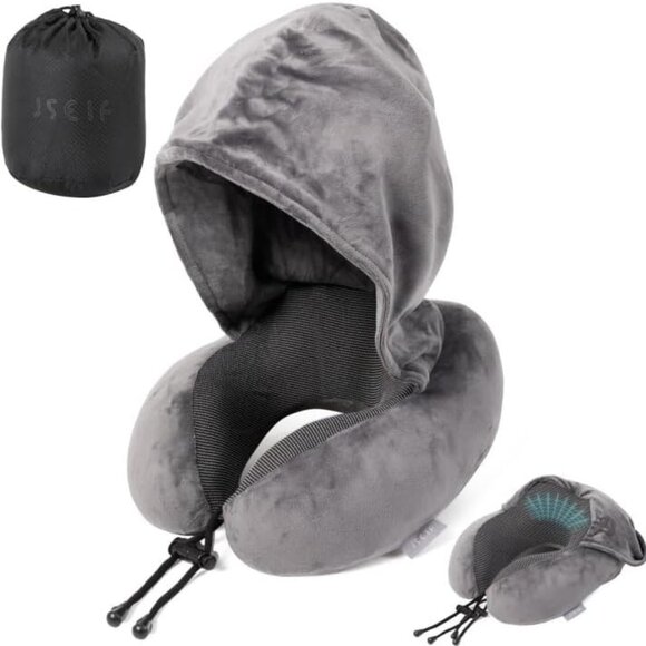 neck support U shaped hooded travel pillow for airplane1 Set - Picture 1 of 15